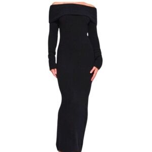 SKIMS Black and Orange Off-Shoulder Bodycon Dress